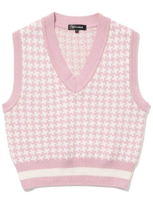 Houndstooth jacquard women s crop knit vest BABY PINK - 20THHOLE - BALAAN 1