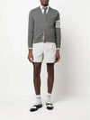 4-Bar V-Neck Hector Jacquard Cotton Cardigan Grey - THOM BROWNE - BALAAN 7