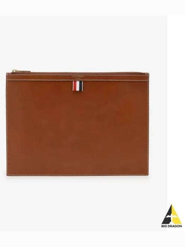 Vacchetta Leather Medium Document Clutch Bag Brown - THOM BROWNE - BALAAN 2