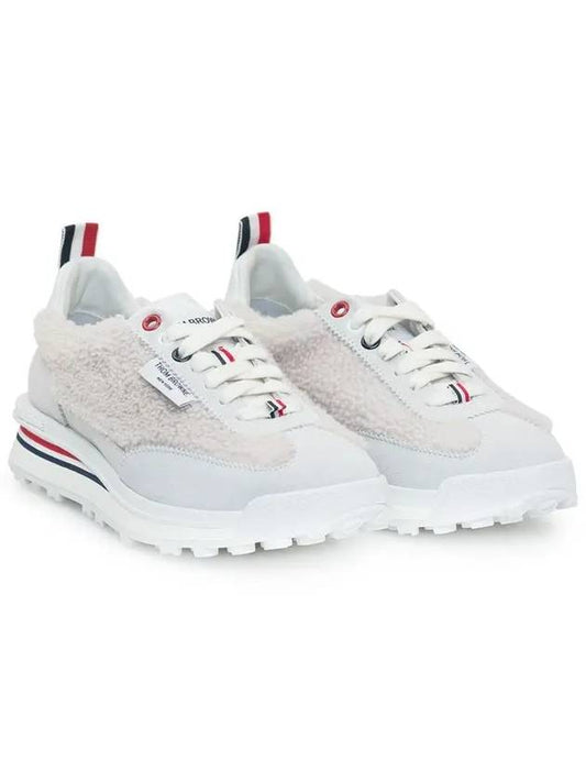 Tech Runner Shearling Suede Low Top Sneakers White - THOM BROWNE - BALAAN 2