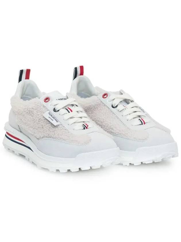 Tech Runner Shearling Suede Low Top Sneakers White - THOM BROWNE - BALAAN 3