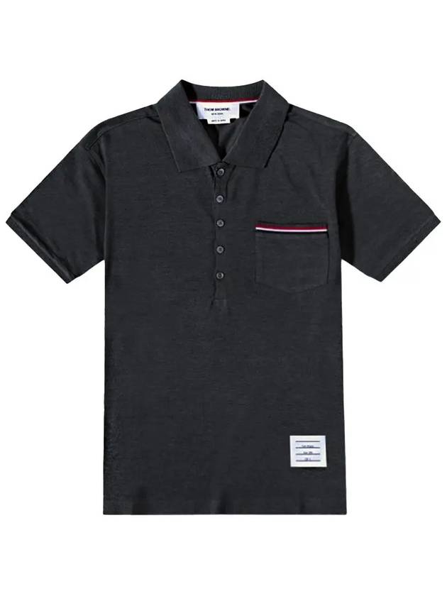 Men's Three Stripes Pocket Mercerized Short Sleeve Polo Shirt Dark Grey - THOM BROWNE - BALAAN 2