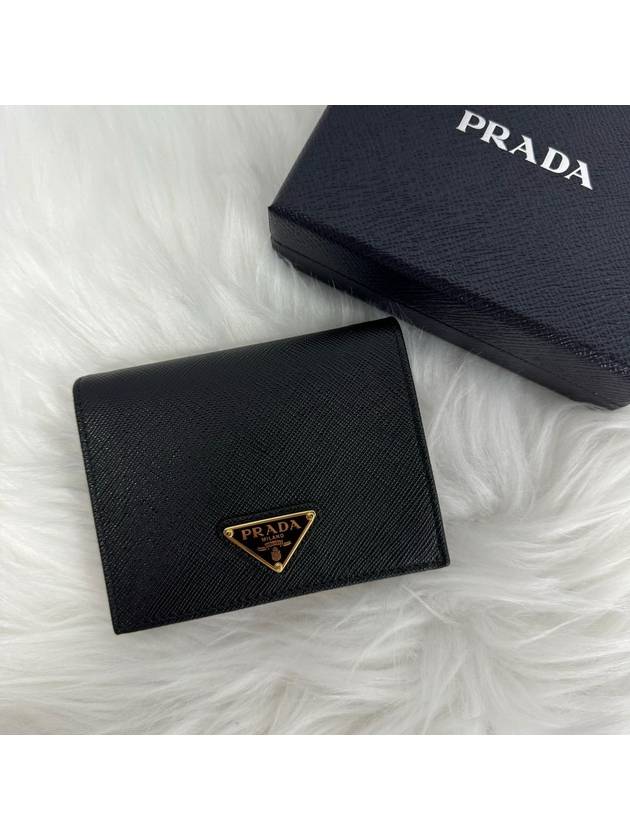 Gold Hardware Triangle Logo Saffiano Half Wallet Black - PRADA - BALAAN 2