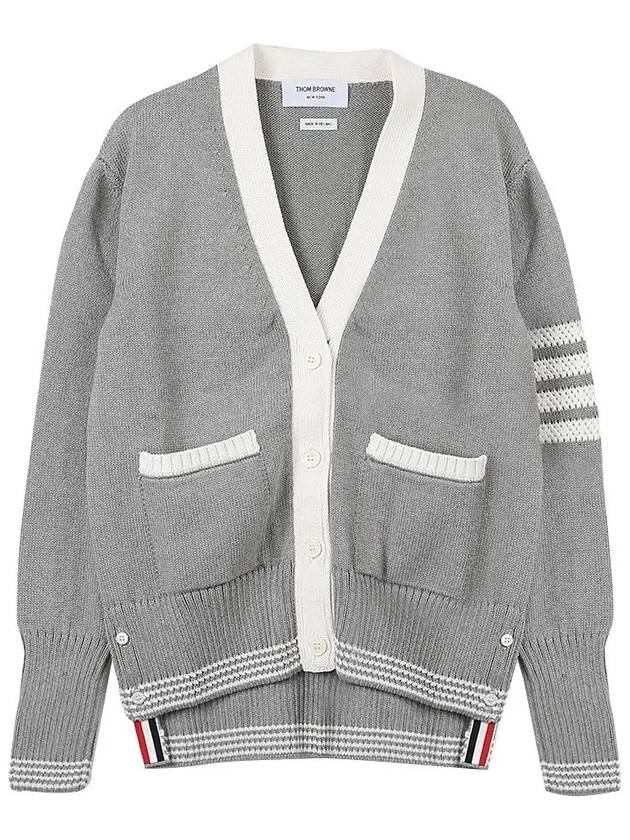 4 Bar Stitch V Neck Cardigan Grey - THOM BROWNE - BALAAN 7