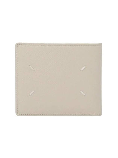 Stitched Bifold Leather Half Wallet Beige - MAISON MARGIELA - BALAAN 1