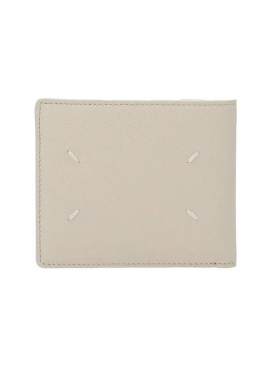 Stitched Bifold Leather Half Wallet Beige - MAISON MARGIELA - BALAAN 1