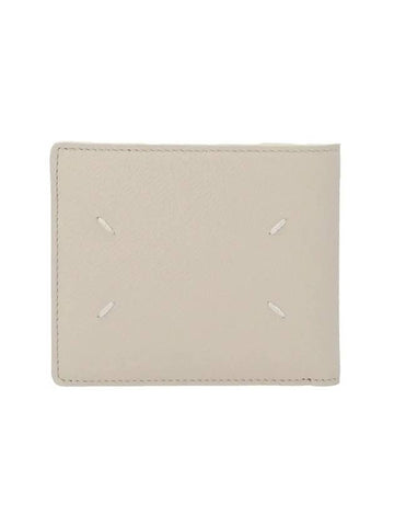 Stitched Bifold Leather Half Wallet Beige - MAISON MARGIELA - BALAAN 1