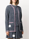 Women's Small Hairline CheckTweed Cardigan Navy - THOM BROWNE - BALAAN 4