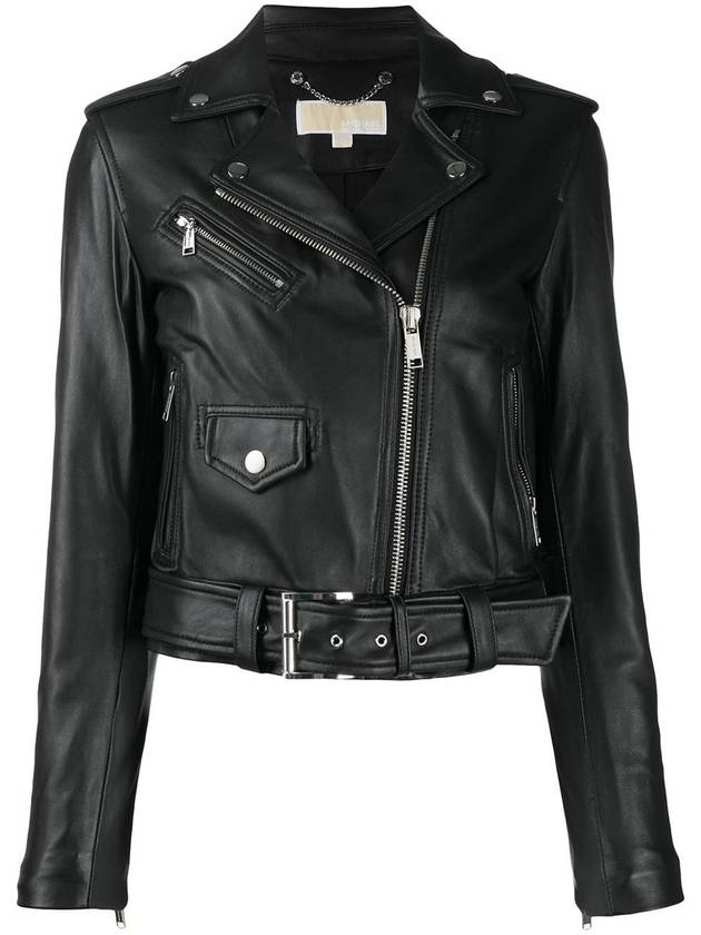 Women's Leather Biker Jacket Black - MICHAEL KORS - BALAAN 7