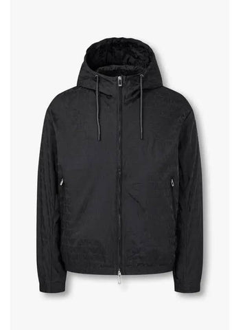 Men s Full Logo Pattern Hooded Jacket Black - EMPORIO ARMANI - BALAAN 1