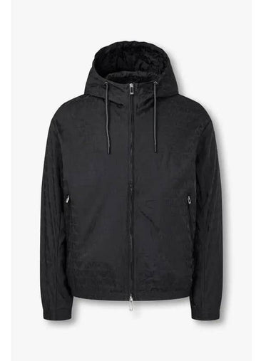 Men s Full Logo Pattern Hooded Jacket Black - EMPORIO ARMANI - BALAAN 1