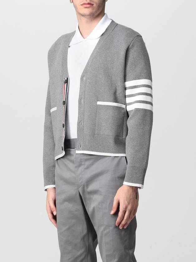 V-Neck Diagonal Armband Cardigan Grey - THOM BROWNE - BALAAN 3