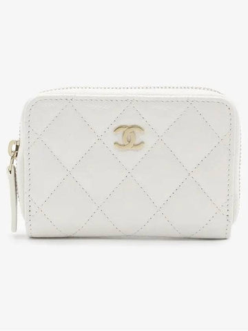 Classic zipper coin card wallet caviar gold plated white AP0216 - CHANEL - BALAAN 1