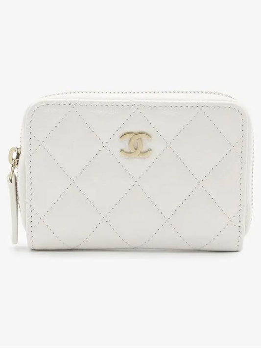 Classic zipper coin card wallet caviar gold plated white AP0216 - CHANEL - BALAAN 1