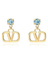 V Logo Crystal Drop Earrings Gold - VALENTINO - BALAAN 2