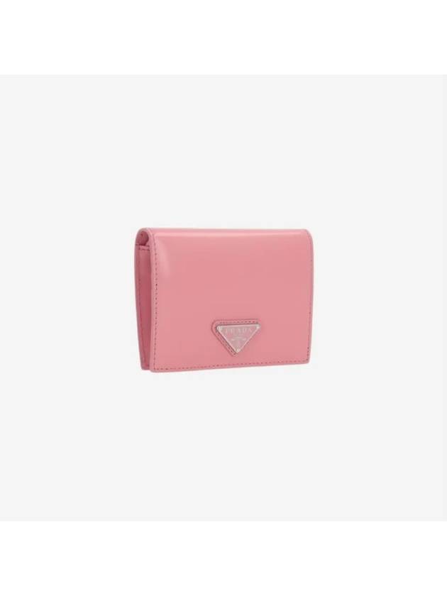 Spazzolato Triangle Logo Brushed Leather Half Wallet Pink - PRADA - BALAAN 3