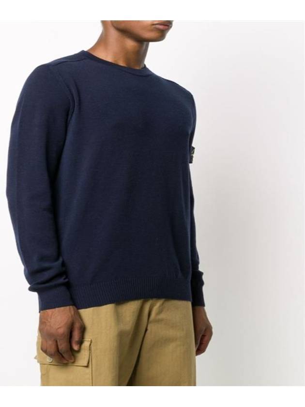 Stretch Wool Crewneck Knit Top Dark Navy - STONE ISLAND - BALAAN 3