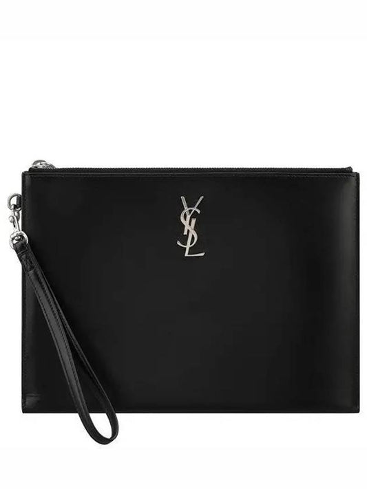 Monogram Silver Logo Clutch Bag Black - SAINT LAURENT - BALAAN 2