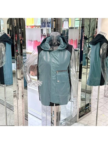 O Ellove Reversible Zipper Hood Vest 44 Celadon Carb 4HA0980 - HERMES - BALAAN 1