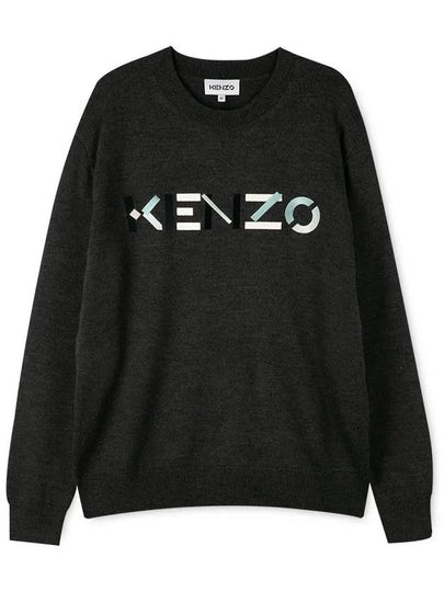 Embroided Logo Crew Neck Knit Top Grey - KENZO - BALAAN 2