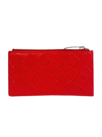 Intrecciato Zipper Card Wallet Red - BOTTEGA VENETA - BALAAN 1