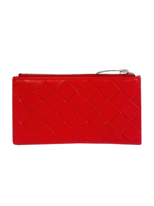 Intrecciato Zipper Card Wallet Red - BOTTEGA VENETA - BALAAN 1