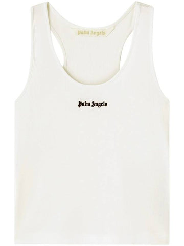 CLASSIC LOGO RIB TANK WHITE BLACK - PALM ANGELS - BALAAN 1