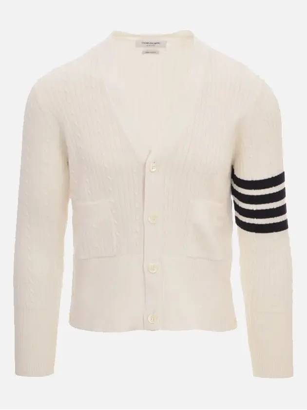 4-Bar Stripe Cable Knit Cardigan White - THOM BROWNE - BALAAN 4