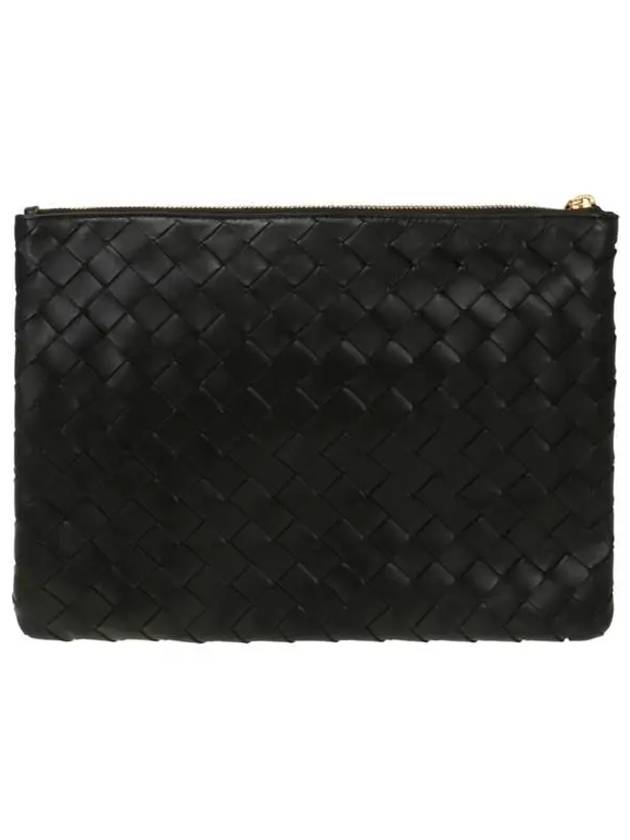 Intrecciato Medium Flat Pouch Bag Black - BOTTEGA VENETA - BALAAN 4