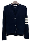 V-Neck Diagonal Pointelle Wool Cardigan Navy - THOM BROWNE - BALAAN 3