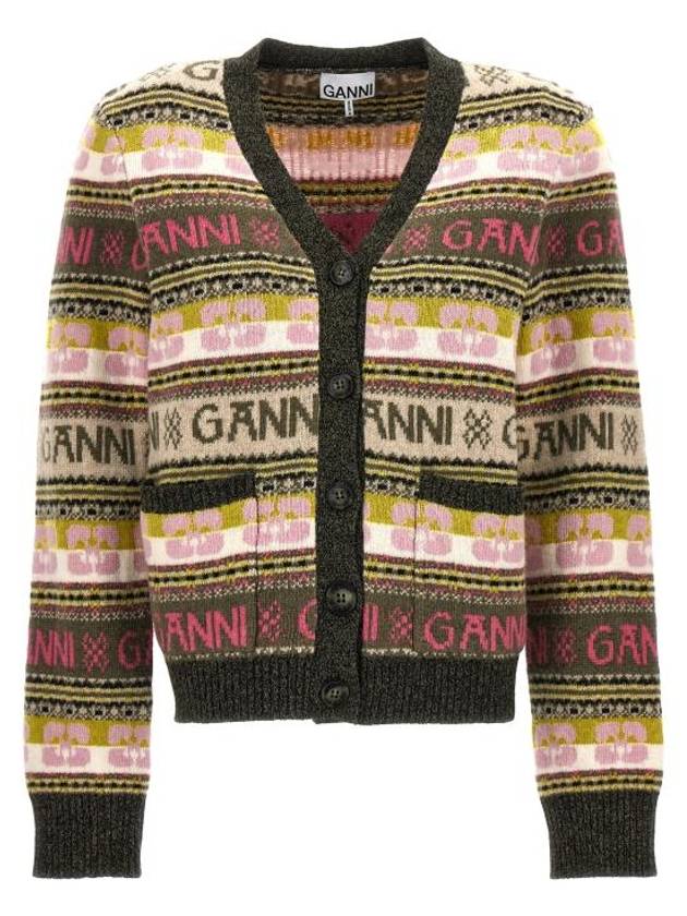 Women's Jacquard Logo Motif Cardigan Kalamata - GANNI - BALAAN 1