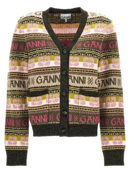 Women's Jacquard Logo Motif Cardigan Kalamata - GANNI - BALAAN 1