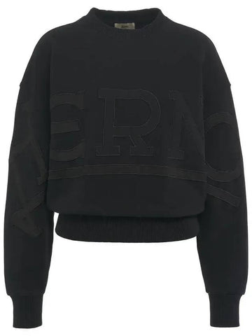 Embroidered Logo Crew Neck Cotton Sweatshirt Black - HERNO - BALAAN 1