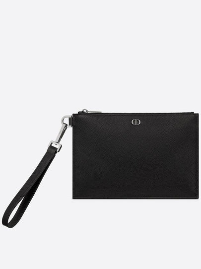 A4 Pouch CD Icon Signature Grained Calfskin Clutch Bag Black - DIOR - BALAAN 2