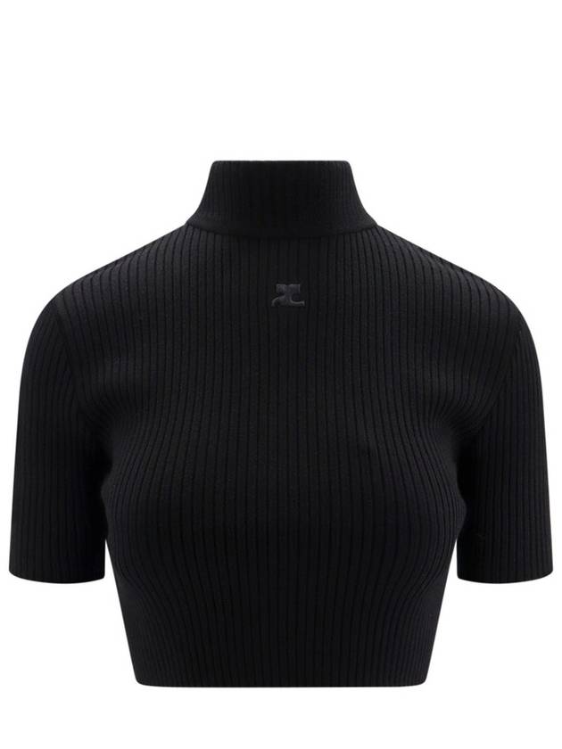 Iconic Logo Mock Neck Rib Crop Knit Top Black - COURREGES - BALAAN 2