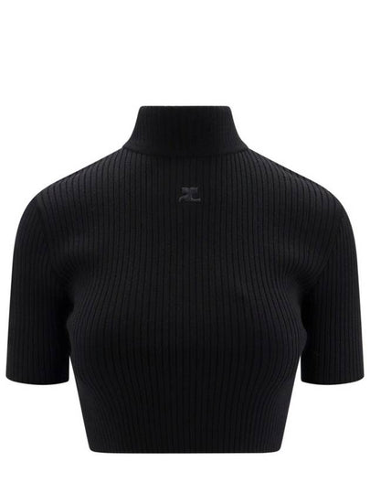 Iconic Logo Mock Neck Rib Crop Knit Top Black - COURREGES - BALAAN 2