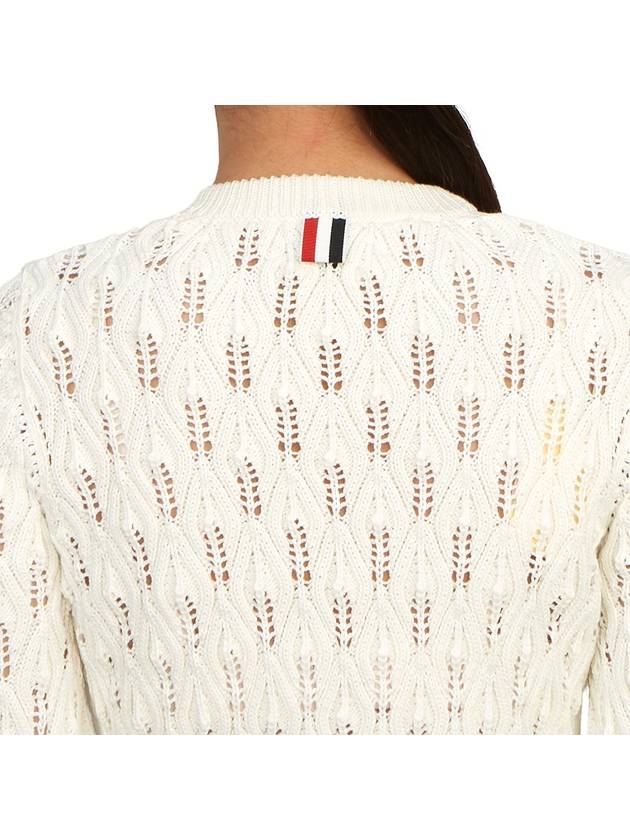 Pointelle Tipping Crew Neck Pullover Knit Top White - THOM BROWNE - BALAAN 8