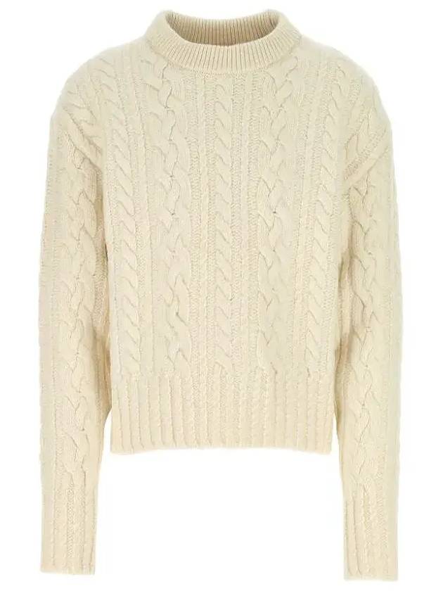 Cable Crew Neck Wool Knit Top Offwhite - AMI - BALAAN 3