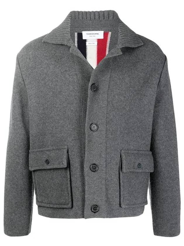 Intarsia Center Back Voile Wool Jacket Grey - THOM BROWNE - BALAAN 3