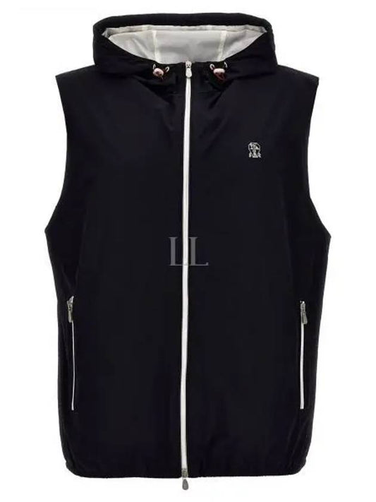 Drawstring Hood Zipped Vest Navy - BRUNELLO CUCINELLI - BALAAN 2