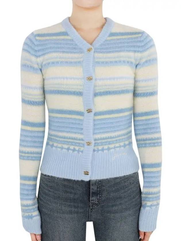 Striped Soft Wool Cardigan Light Blue - GANNI - BALAAN 3