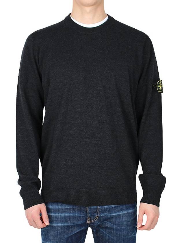 Regular Fit Crew Neck Wool Knit Top Melange Charcoal - STONE ISLAND - BALAAN 2