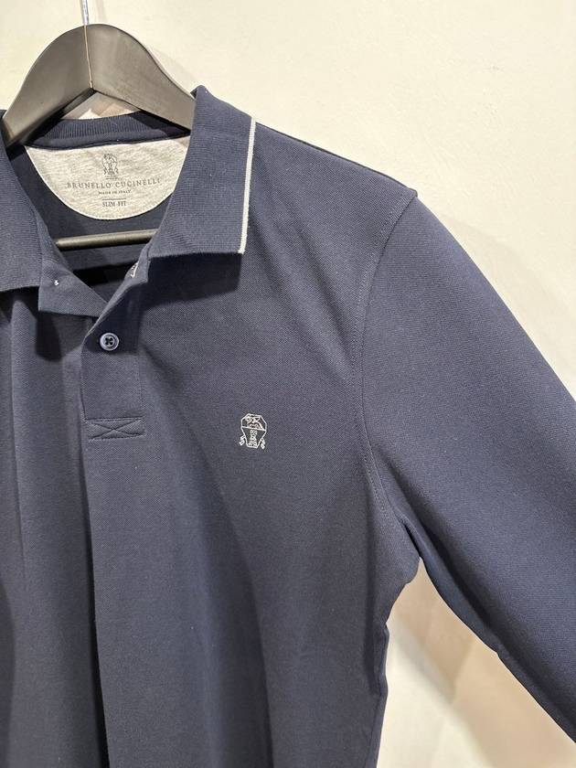 Logo Long Sleeve Polo Shirt Dark Navy - BRUNELLO CUCINELLI - BALAAN 5