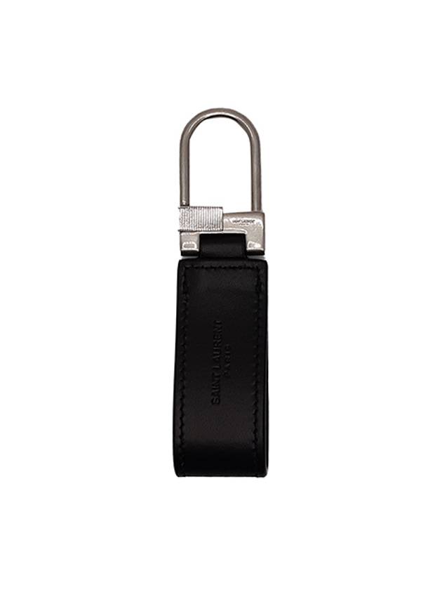 Silver Hardware Mini Monogram Leather Key Holder Black - SAINT LAURENT - BALAAN 3