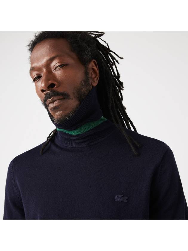 Logo Patch Merino Wool Turtleneck Navy - LACOSTE - BALAAN 3