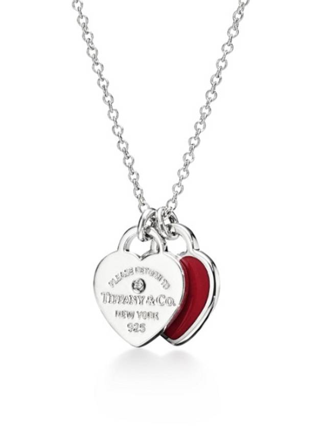 Women's Red Double Heart Tag Pendant Necklace Silver - TIFFANY & CO. - BALAAN 5