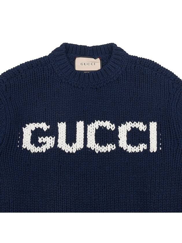 Logo Intarsia Wool Knit Top Navy - GUCCI - BALAAN 4