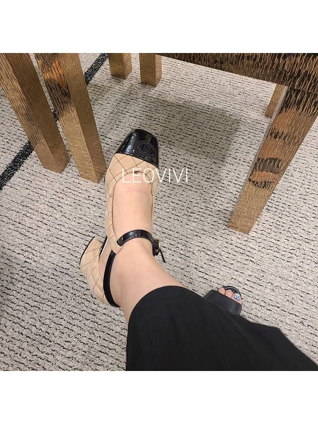 Mary Jane Suede Enamel Beige Black Strap Shoes 36 G39383 - CHANEL - BALAAN 8