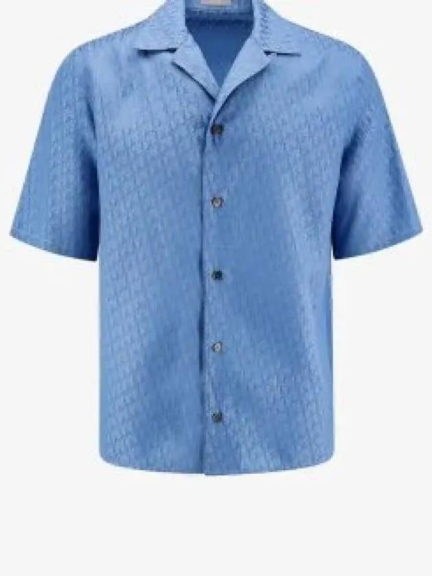 Oblique Cotton Jacquard Short Sleeve Shirt Blue - DIOR - BALAAN 2