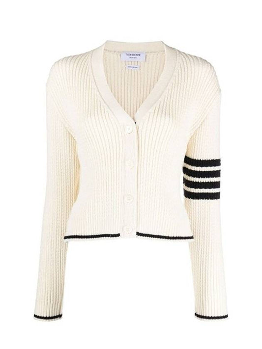 4 Bar Cable Wool Crop Cardigan Ivory - THOM BROWNE - BALAAN 2